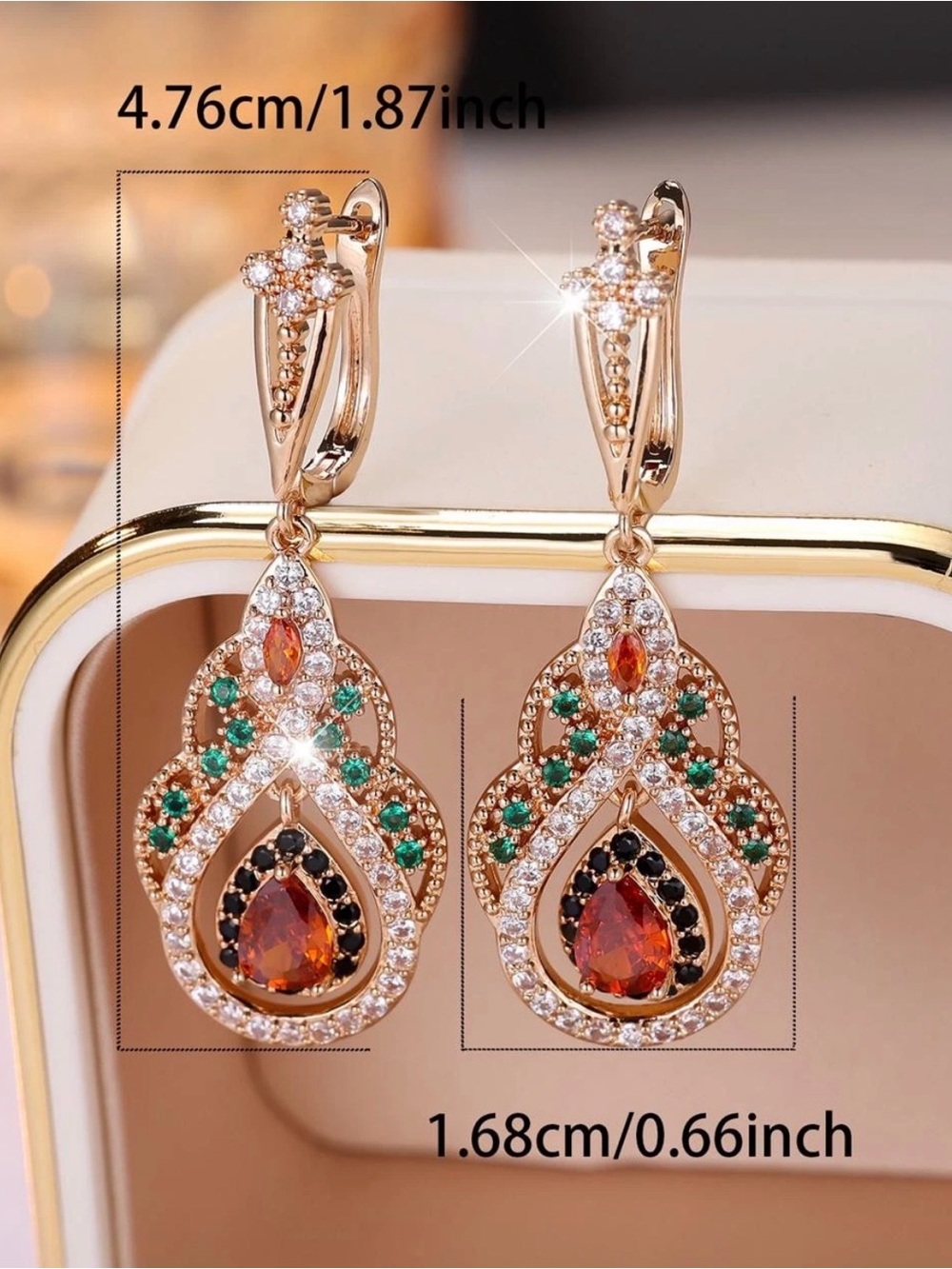 Luxurious 14k Gold Plated High End Earrings, Zirconia Stones, Multi Color